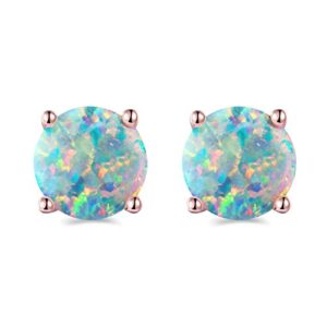 rose gold plated opal stud earrings 8mm round for women men valentine's day gifts