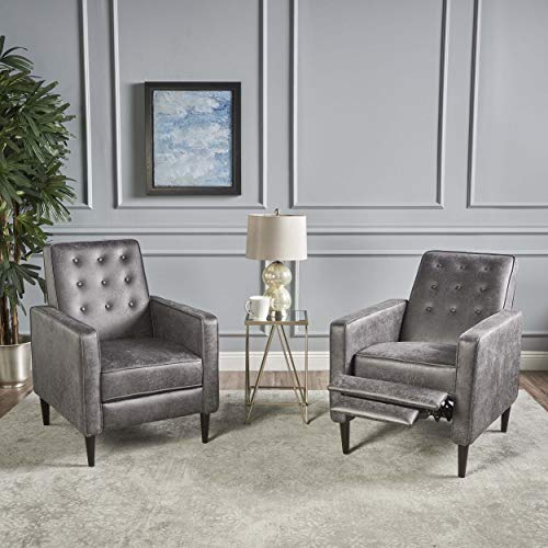 Christopher Knight Home GDFStudio Christopher Knight Home Mervynn Mid-Century Modern Microfiber Recliners, 2-Pcs Set, Slate / Dark Espresso