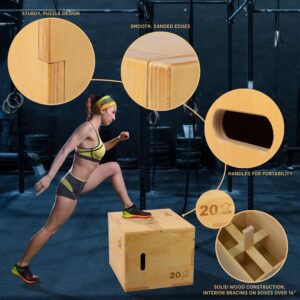 Yes4All 3 in 1 Wooden Plyo Box, Plyometric Box for Home Gym and Outdoor Workouts - 16x14x12