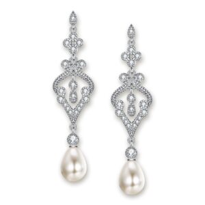 ever faith 925 sterling silver cz freshwater cultured pearl vintage 1920s teardrop chandelier dangle wedding earrings