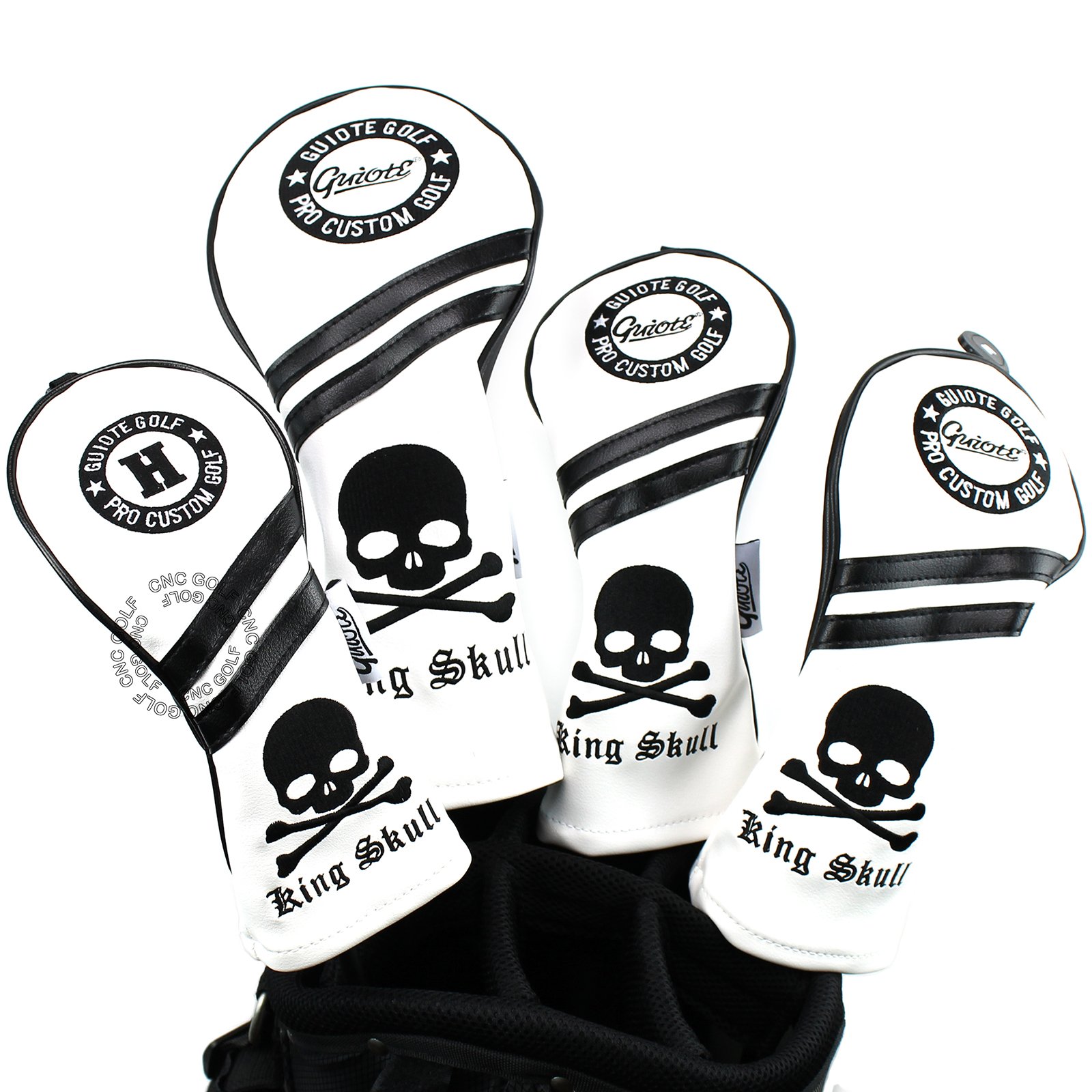 Guiote Skull 1 3 5 H Golf Headcover White Vintage Retro Driver Fairway Wood Hybrid Cover