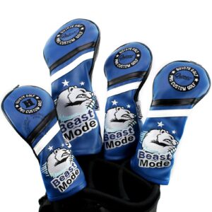 Guiote Beast Mode 1 3 5 H Golf Headcover Blue Vintage Retro Driver Fairway Wood Hybrid Cover