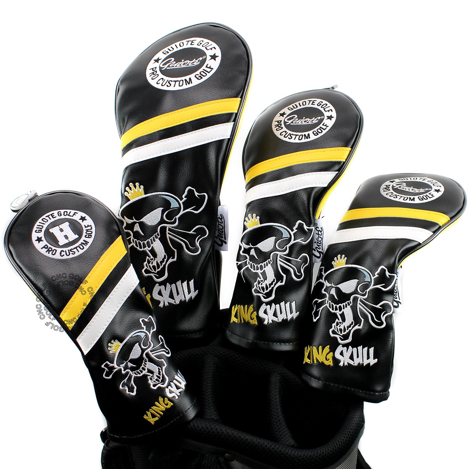 Guiote King Skull 1 3 5 H Golf Headcover Black Vintage Retro Driver Fairway Wood Hybrid Cover