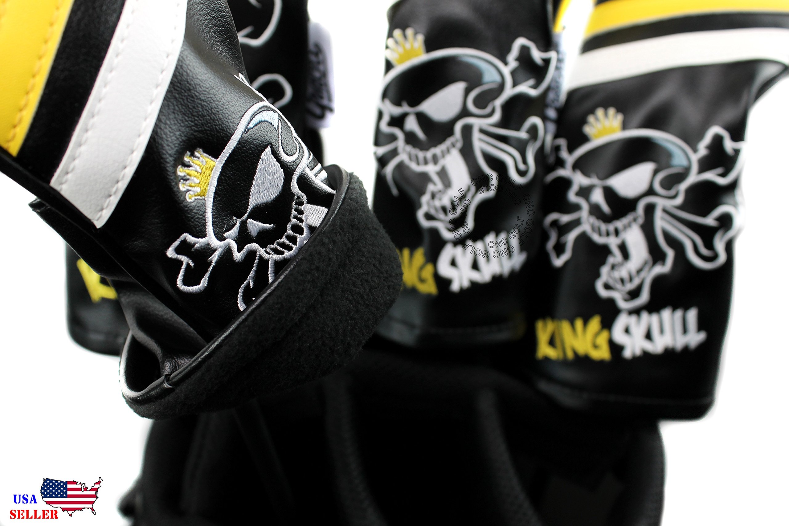 Guiote King Skull 1 3 5 H Golf Headcover Black Vintage Retro Driver Fairway Wood Hybrid Cover