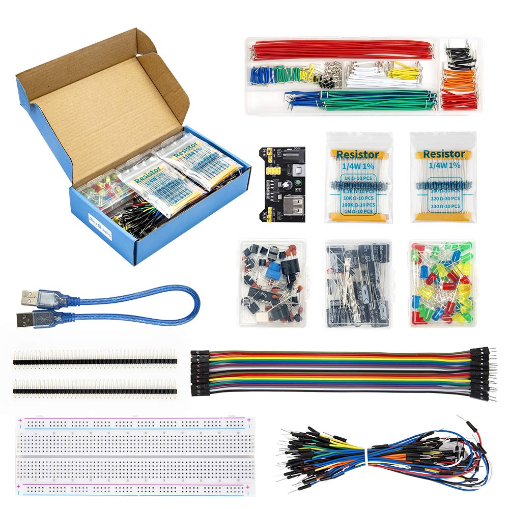 REXQualis Electronics Component Fun Kit w/Power Supply Module, Jumper Wire, 830 tie-Points Breadboard, Precision Potentiometer,Resistor Compatible with Arduino, Raspberry Pi, STM32