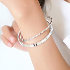 Merdia 990 Solid Sterling Silver Polished and Rough Twisted Bangle Bracelet for Women | Silver Bracelets for Women | 925 Sterling Silver Bracelets for Women | Jewelry Bracelets | Bangle Bracelet for Her 2.36"