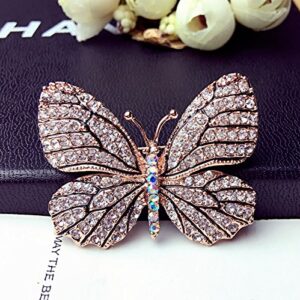 BLACK WHITE ROSE GOLD PLATE CRYSTAL BUTTERFLY BROOCH PIN MADE WITH AUSTRIAN CRYSTALS