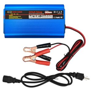 Unocho 24V Battery Charger Automatic Smart Battery Charger Maintainer 5A Trickle Charger with Alligator Clips for Charging AGM Gel Lead-Acid Batteries