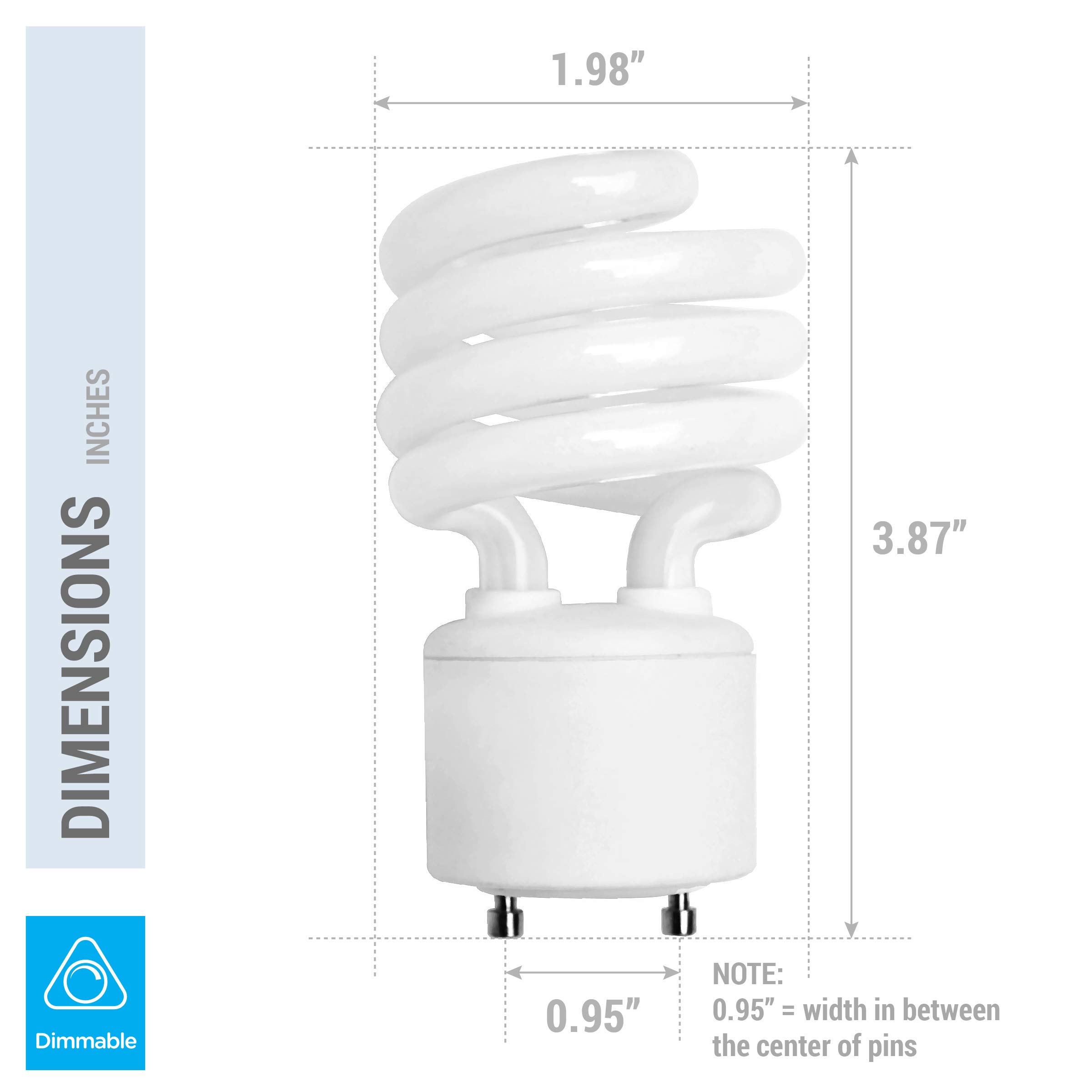 KOR Pack of 4 – 13 Watt Mini Spiral – GU24 Twist and Lock Base. Self-Ballasted CFL, 2pin Fluorescent Bulb, Neutral White 3500K (60 Watt Equivalent)