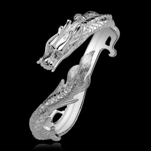 Goldenchen Fashion 925 Sterling Silver Antique Chinese Dragon Chic Lady Gentleman Bangle Bracelet