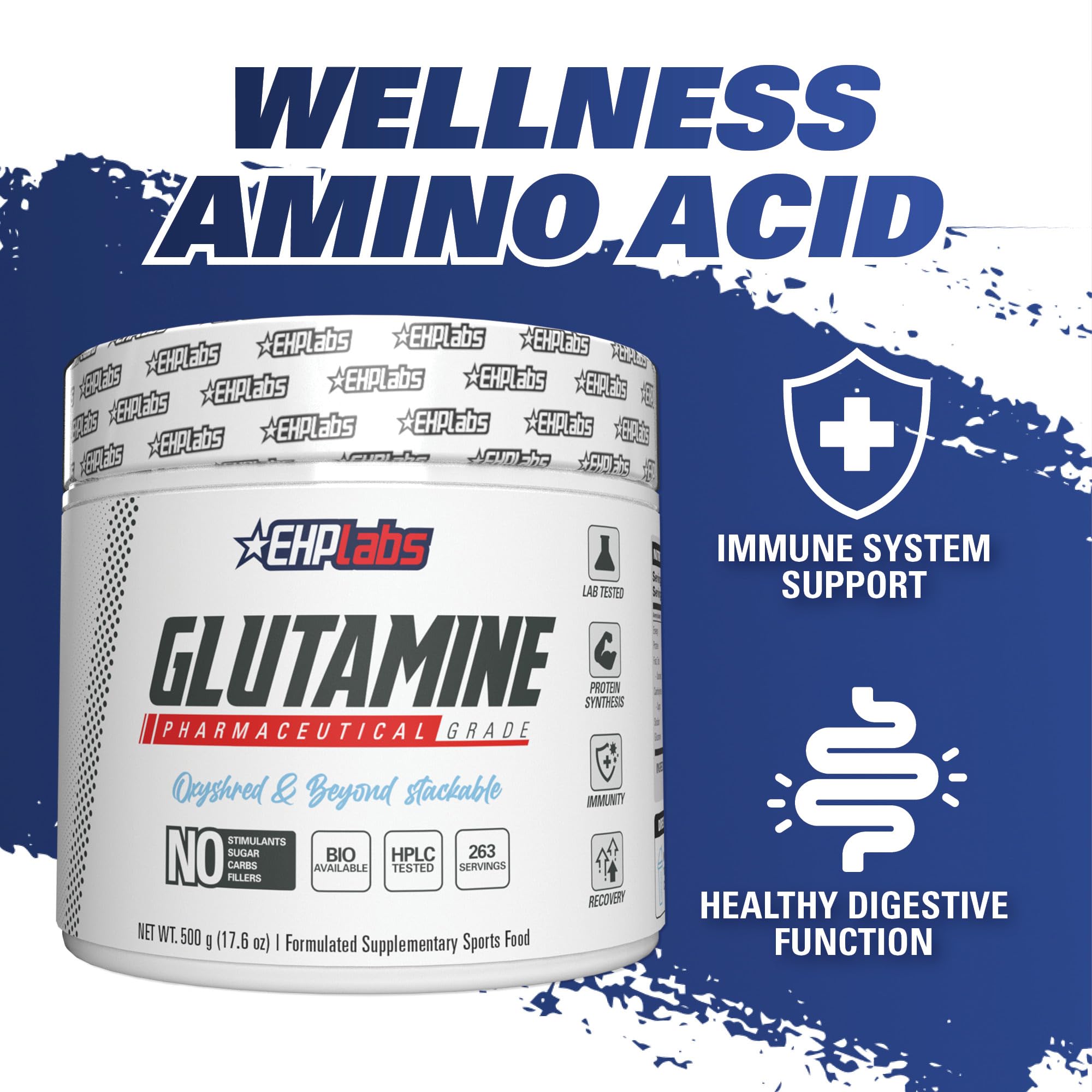 EHP Labs L Glutamine Powder Amino Acids - L-Glutamine, Workout Recovery, Immune Health & Gut Health Support (500g) - 100 Servings