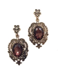 gold tone victorian art deco antique vintage retro style raisin wine purple brown smoky topaz rhinestone dangle earrings