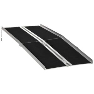 homcom wheelchair ramp 6ft, folding aluminum threshold ramp with non-slip surface, transition plate, 594lbs weight capacity for home, doorways, curbs, steps