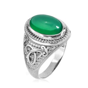 sterling silver celtic trinity green onyx cabochon statement ring (10.75)