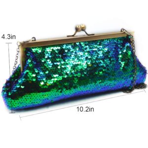 Women Mini Glitter Mermaid Sequin Evening Clutch Handbag Chain Strap Cross-body Bag Kissing Lock