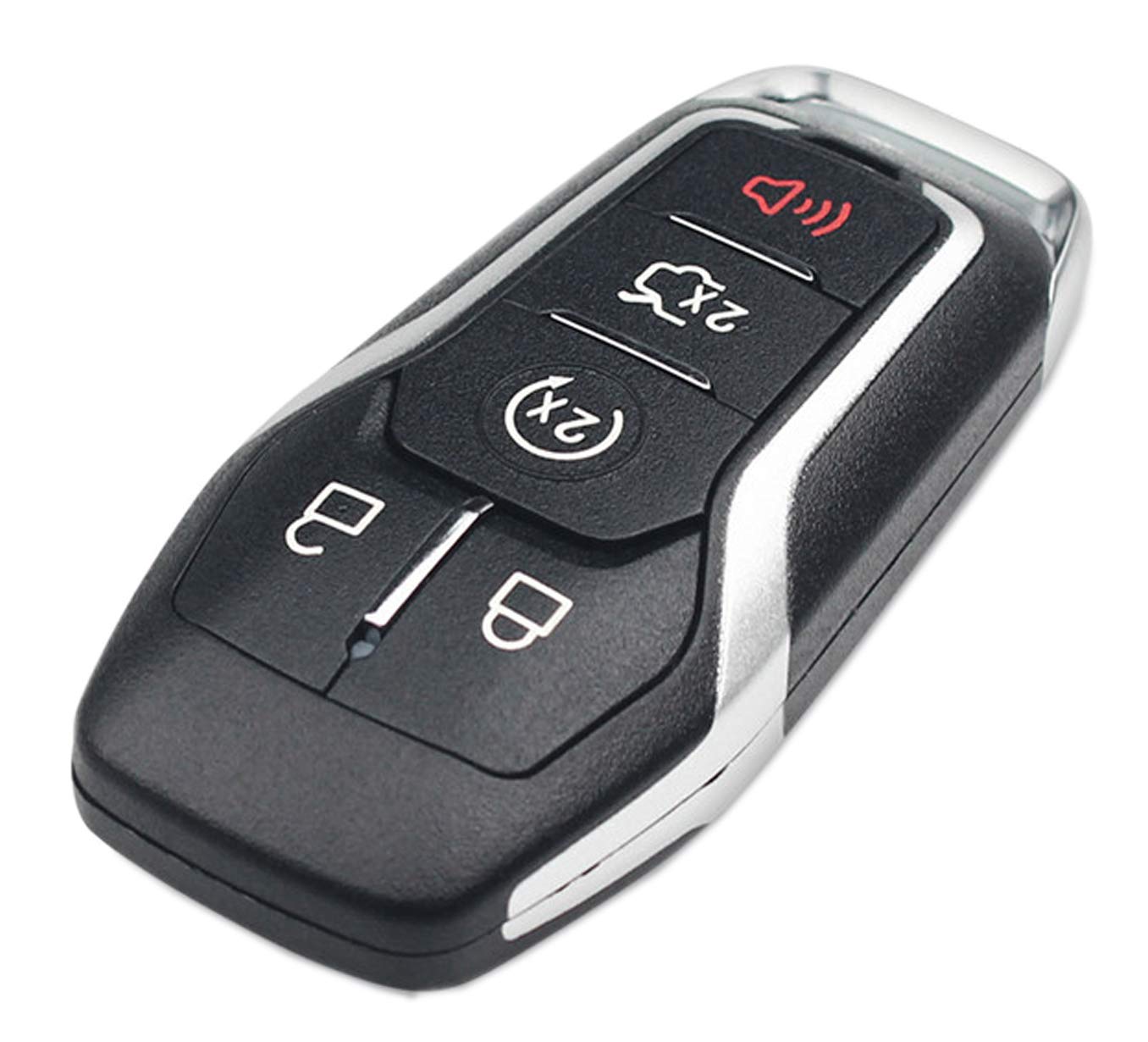 Key Fob Case Shell Fit For Ford Explorer Edge Mustange Fusion 5 Buttons Replacement Keyless Entry Remote Smart Key Fob Cover Casing with Button Pad & Uncut Key Blade Blank