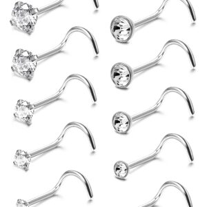 FIBO STEEL 20G Nose Rings Studs for Women 316L Surgical Steel Screw Nose Studs Nose Piercings Jewelry CZ Inlaid 1.5MM 2MM 2.5MM 3MM 3.5MM 10Pcs Silver