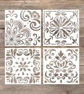 gss designs pack of 4 stencils set (6x6 inch) laser cut painting stencil floor wall tile fabric wood stencils -reusable template (sl-006)