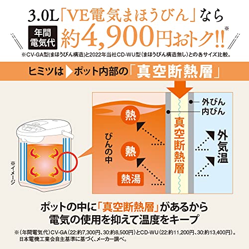 ZOJIRUSHI Microcomputer Boiling VE Electrical Thermos"優湯生 (Yuutousei)" (3.0L) CV-GA30-TA【Japan Domestic genuine products】