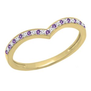 dazzlingrock collection round amethyst & white diamond wedding chevron band for women in 14k yellow gold size 7.5