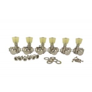 Kluson Revolution Diecast Tuners - 3 Per Side - Pearloid Keystone Button, Locking Nickel