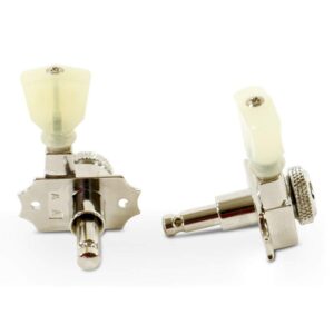 Kluson Revolution Diecast Tuners - 3 Per Side - Pearloid Keystone Button, Locking Nickel