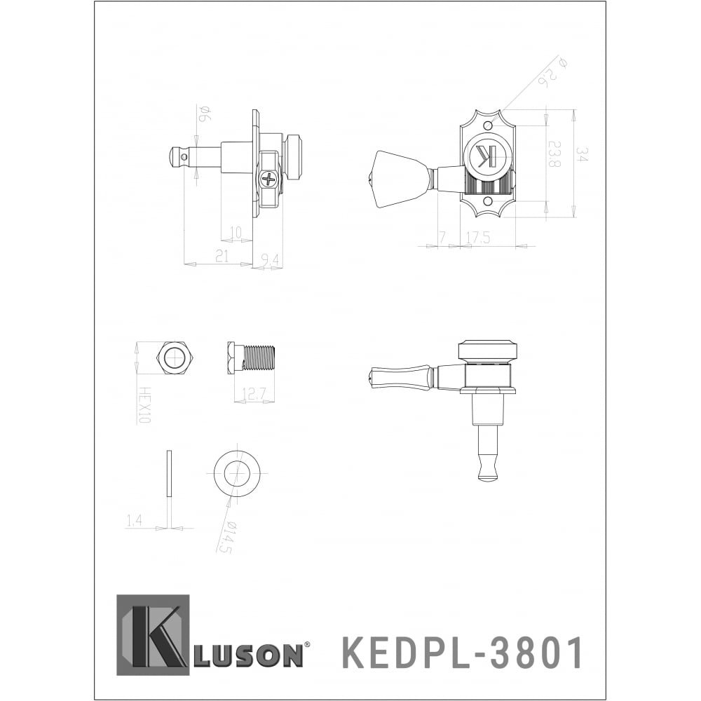 Kluson Revolution Diecast Tuners - 3 Per Side - Pearloid Keystone Button, Locking Nickel