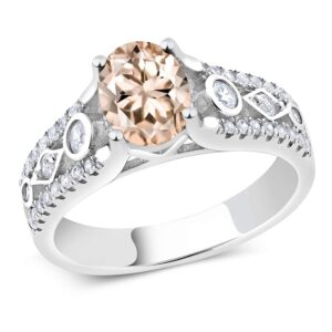 gem stone king 925 sterling silver peach morganite engagement ring for women | 1.56 cttw | oval 8x6mm | available in size 5, 6, 7, 8, 9