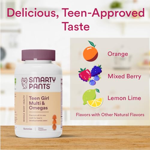 SmartyPants Teen Girl Multivitamin Gummies: Omega 3 Fish Oil (EPA/DHA), Vitamin C, D3, B12, Vitamin A, K & Zinc, Gluten Free, Includes Biotin to Support Hair, Skin & Nails, 120 Count (30 Day Supply)