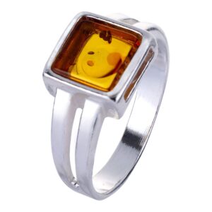 HolidayGiftShops Sterling Silver and Baltic Honey Amber Flat Square Adult Ring Lottie- Size 8