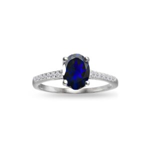 b. brilliant sterling silver created blue sapphire and white topaz oval crown ring, size 10