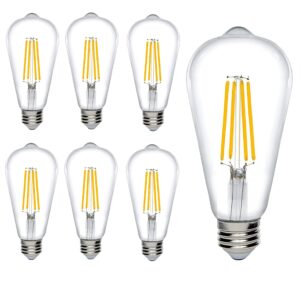 bioluz led 92 cri dimmable edison light bulbs 800 lumen soft white 3000k 60w replacement st64 / st19 / st58 8.5w e26 standard base title 20 high efficacy lighting 6-pack