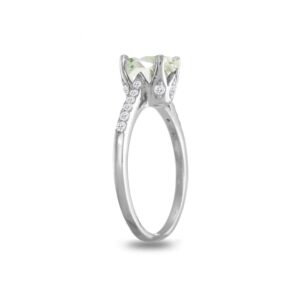 GemStar USA Sterling Silver Green Amethyst and White Topaz Oval Crown Ring, Size 6