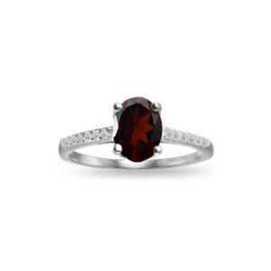 gemstar usa sterling silver garnet and white topaz oval crown ring, size 6