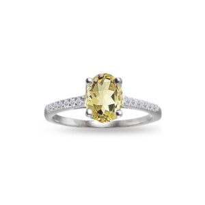 b. brilliant sterling silver citrine and white topaz oval crown ring, size 6