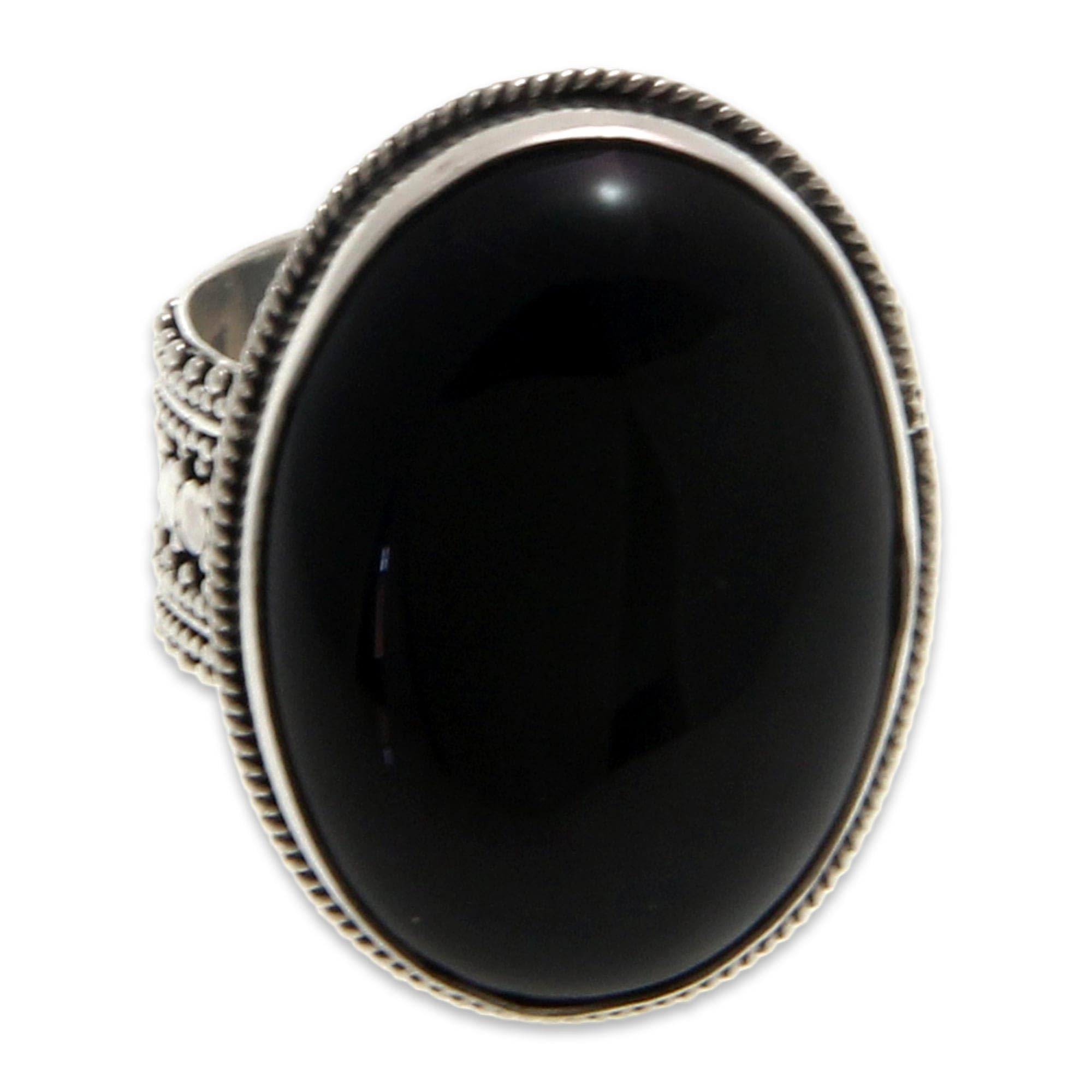 NOVICA Artisan Handmade Onyx Cocktail Ring Indonesian Silver Sterling Black White Modern Birthstone Balinese Traditional 'Oracle'