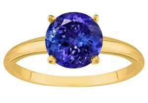 near 1 carat 14k yellow gold round tanzanite 4 prong solitaire diamond engagement ring (aaa quality)