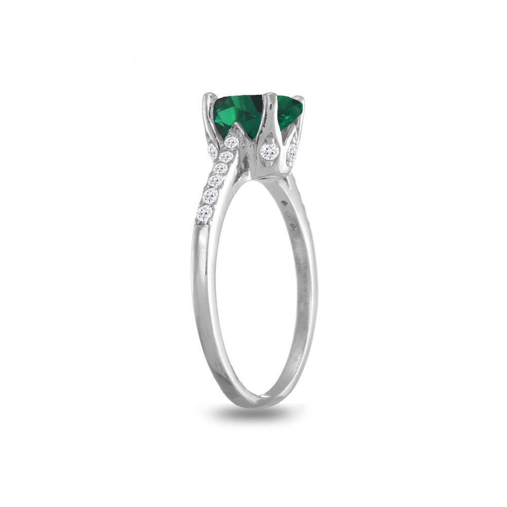 GemStar USA Sterling Silver Simulated Emerald and White Topaz Oval Crown Ring, Size 5