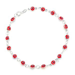 D Jewelry Red Guardian Eye Small Beads on 925 Sterling Silver Bracelet 7.5"