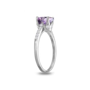 GemStar USA Sterling Silver Amethyst and White Topaz Oval Crown Ring, Size 10