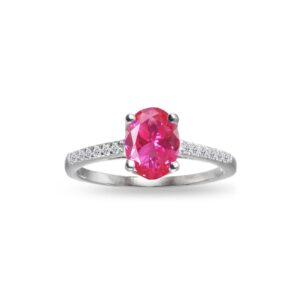 B. BRILLIANT Sterling Silver Synthetic Pink Sapphire and White Topaz Oval Crown Ring, Size 9