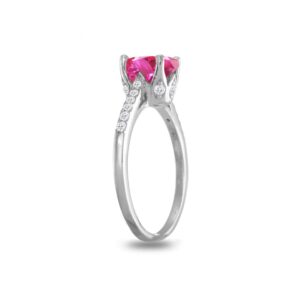 B. BRILLIANT Sterling Silver Synthetic Pink Sapphire and White Topaz Oval Crown Ring, Size 9