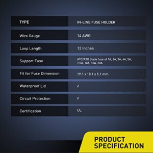 Nilight 10 Pack NI-FH01 Inline Holder 14AWG Wiring Harness ATC/ATO 30AMP Blade Automotive Fuse Holder-10, 2 Years Warranty