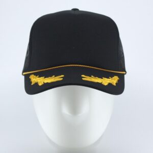 The Vintage Year High Crown Foam Mesh Camouflage Oak Leaves Captain Trucker Hat Baseball Cap (Black/Gold)