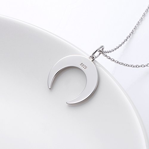 DAOCHONG S925 Sterling Silver Crescent Moon Tooth Horn Pendant Necklace for Women