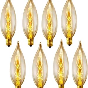 SCOMX E12 Edison Vintage Equivalent energy Incandescent Chandelier 40W 110-130V, 280 Lumen Bent Flame Tip Bulb with Candelabra Base Home Light Fixtures Decorative, Dimmable 8-Pack