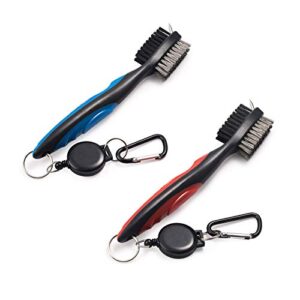 xintan tiger pack of 2 golf club brush groove cleaner with retractable zip-line and aluminum carabiner cleaning tools