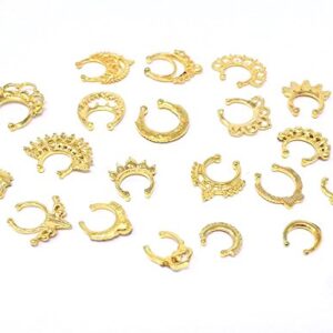 Honbay 20pcs Fake Septum Clicker Nose Ring Rhinestone Non Piercing Hanger Clip Body Jewelry (Gold)