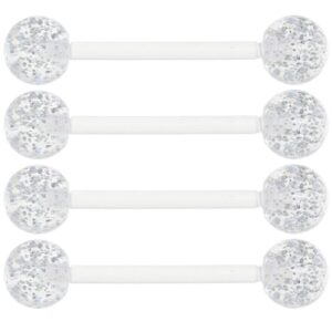 oasis plus 4pcs 14g clear glitter bioplast tongue ring nipple barbell 6mm uv acrylic ball