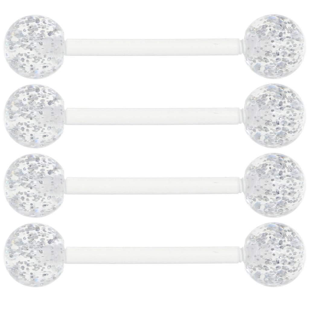 Oasis Plus 4pcs 14G Clear Glitter Bioplast Tongue Ring Nipple Barbell 6mm UV Acrylic Ball